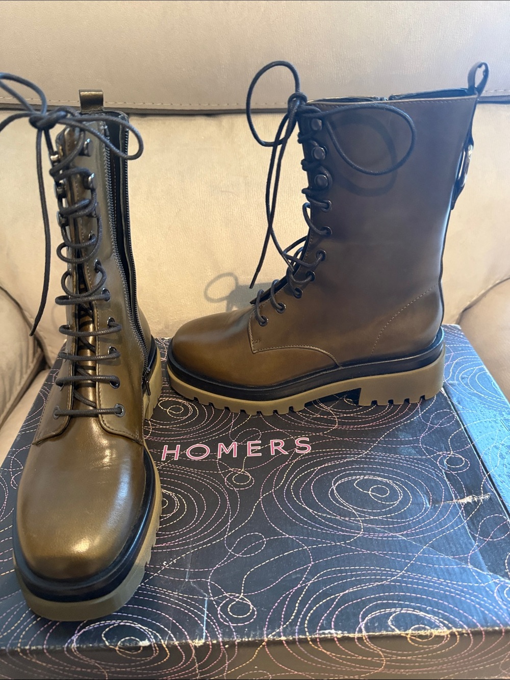 HOMERS Olive Lace-Up Combat Boots for Women